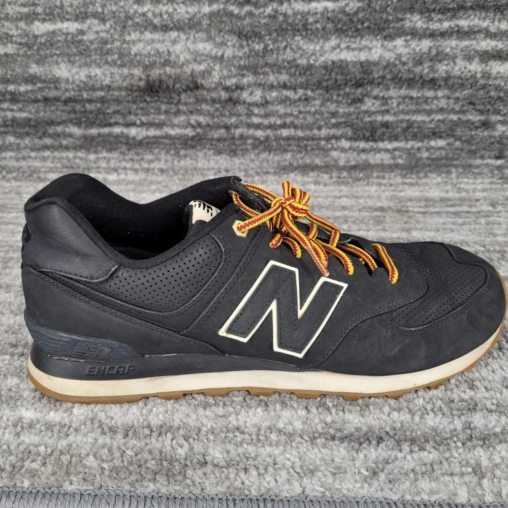 New Balance‎ 574 Mens Black Nubuck Leather Sneakers ML574HRD Size 12 Gum Sole